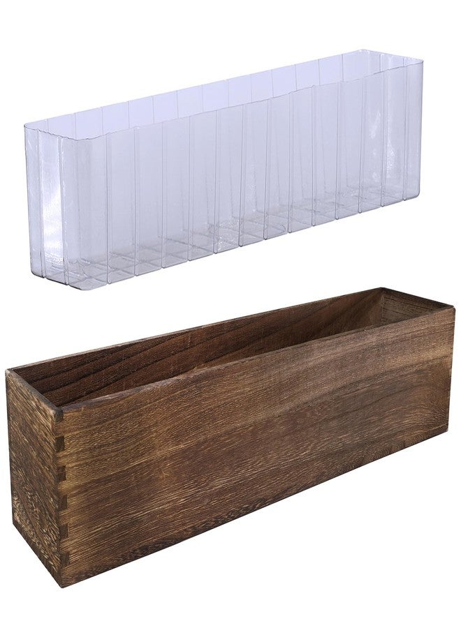 windiy Winlyn Rustic Wooden Planter Box 17.3" L x 3.9" W x 3.9" H Brown Rectangular Planter Decorative Wood Box with Removable Plastic Liner Window Box for Farmhouse Wedding Home Garden Table Centerpiece. - Image 1